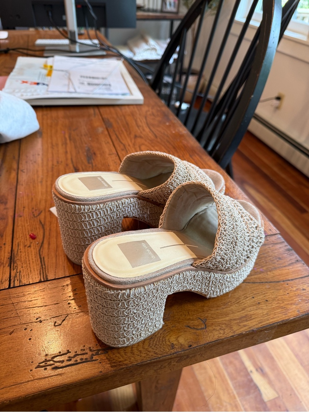 Dolce Vita Beige Woven Platform Slide Sandals